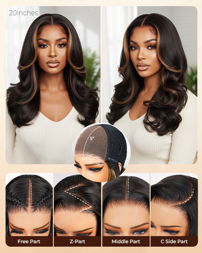 Arabella 6x5 Invisible Knots Glueless Money Piece Highlight on Natural Black Straight Wig Pre-cut Lace Beginner Friendly