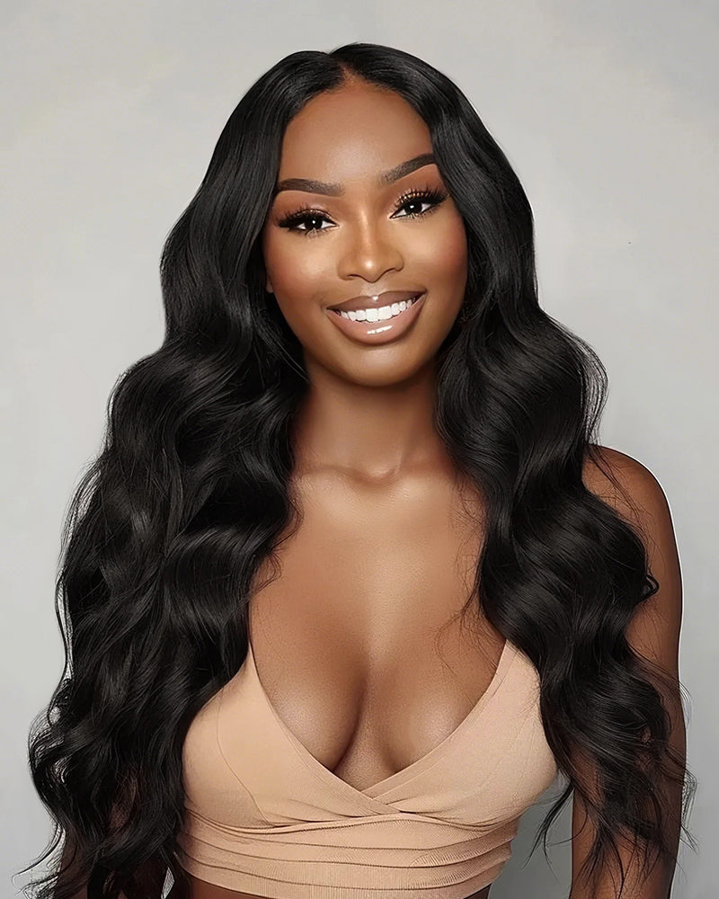 【$299 = 2 WIGS】Arabella 13x4 Frontal Lace Body Wave Wig Invisible Knots Natural Black Realistic Hairline
