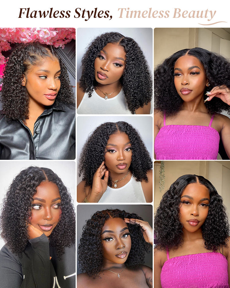 Arabella 6x5 Lace Glueless & 6 Inches Deep Part Jerry Curly Bob Wig Pre-cut Lace Natural Black