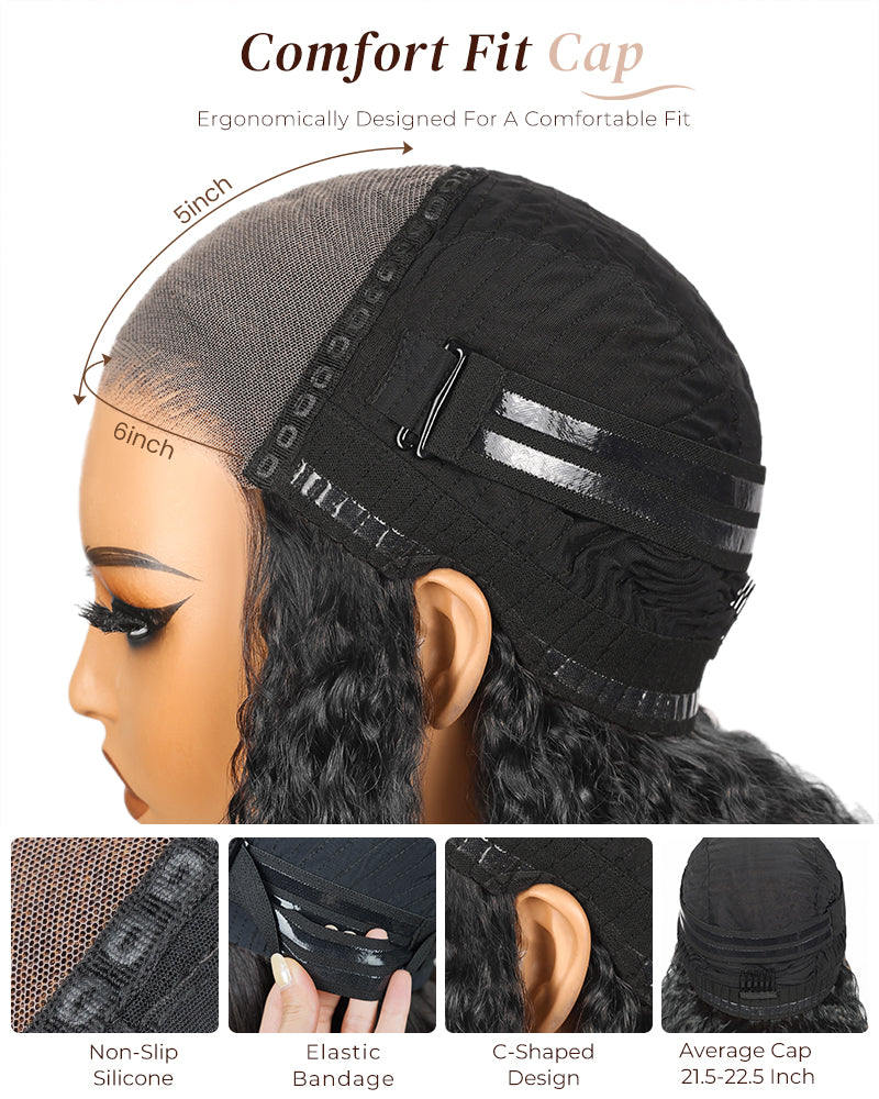 Arabella 6x5 Lace Glueless & 6 Inches Deep Part Jerry Curly Bob Wig Pre-cut Lace Natural Black