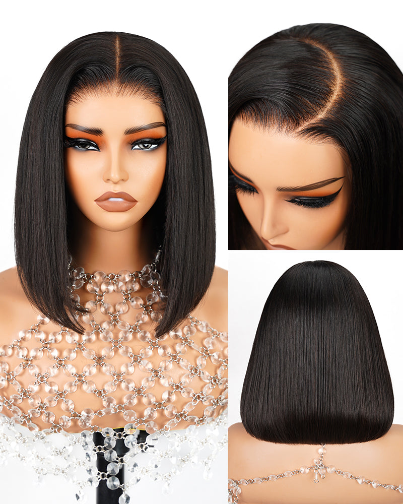 Arabella 6x5 Invisible Knots Glueless & 13x4 Frontal Lace Straight Bob Wig Pre-cut Lace Natural Black Beginner Friendly