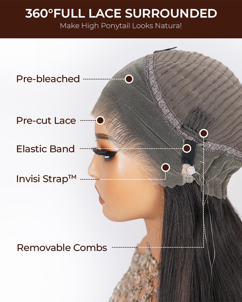 18"=$141 | Arabella 360 Full Lace Glueless Water Wave Wig Invisi Drawstring Natural Black Pull & Go