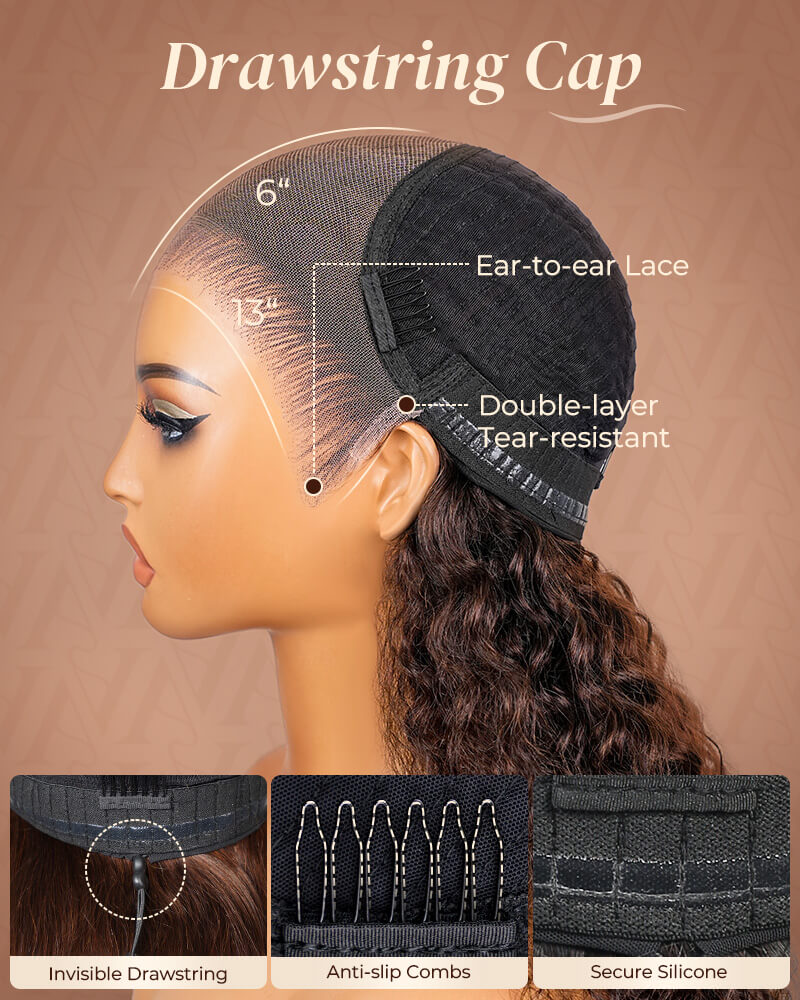 Arabella drawstring wig with triple secure hold for all-day wear