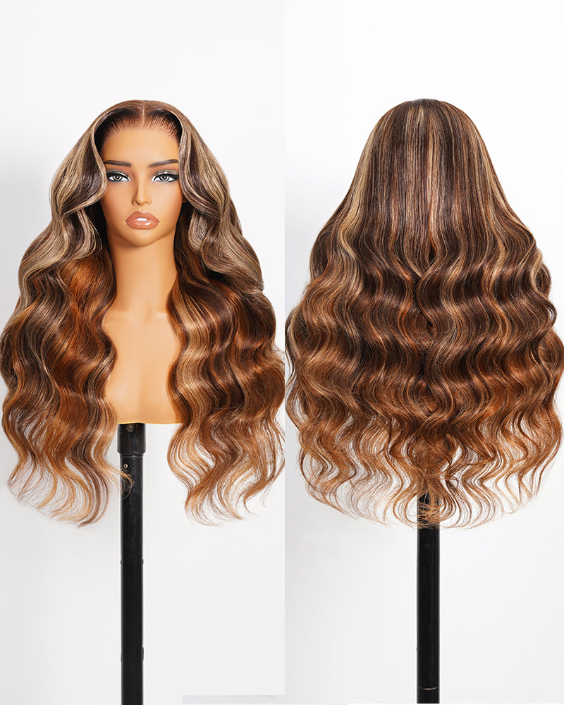 Arabella 13x6 Three-Go™ Brown Ombre Highlights Glueless Wig Loose Body Wave With Drawstring 100% Human Hair Wig