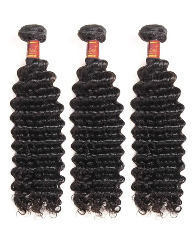 {12A 3Pcs} Deep Wave Unprocessed Virgin Brazilian Hair 3 Bundles 12A Grade Human Hair