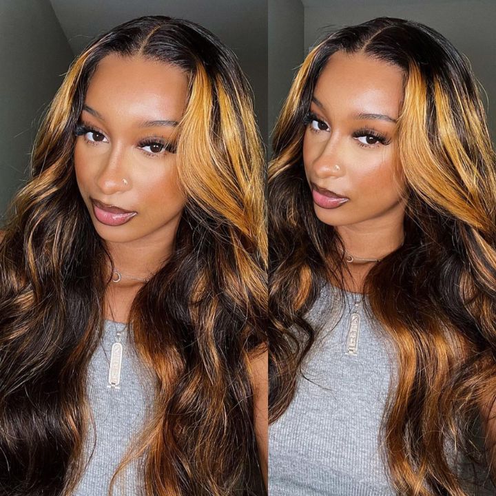 【BOGO】Arabella 360 Full Lace Glueless Auburn Highlights on Black Hair Body Wave Wig Invisi Drawstring Pull & Go