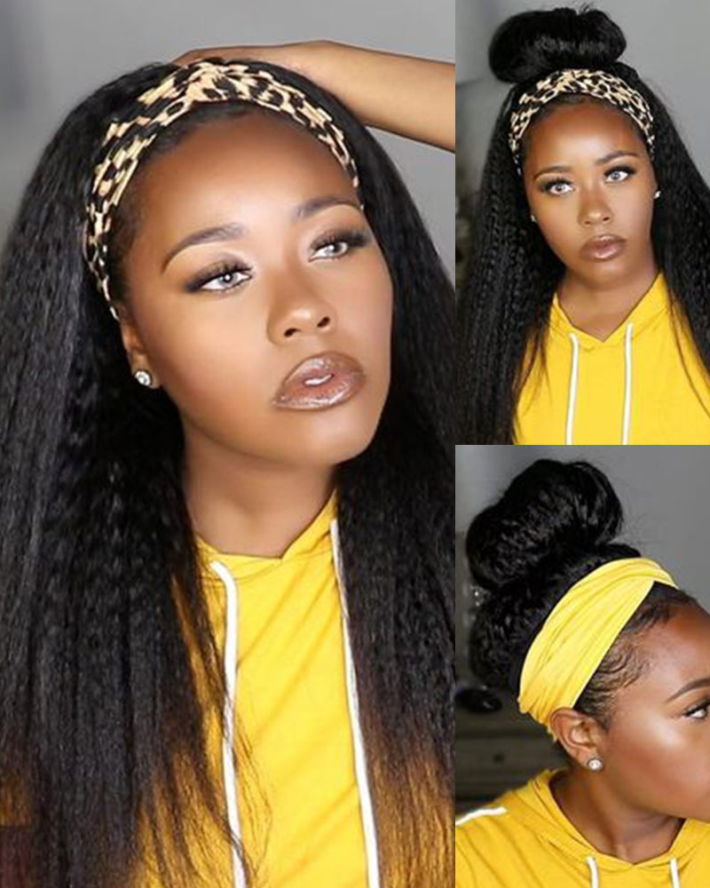 Arabella 3 In 1 Half Wig Glueless Yaki Straight Wig Invisi Drawstring Natural Black Endless Protective Styles