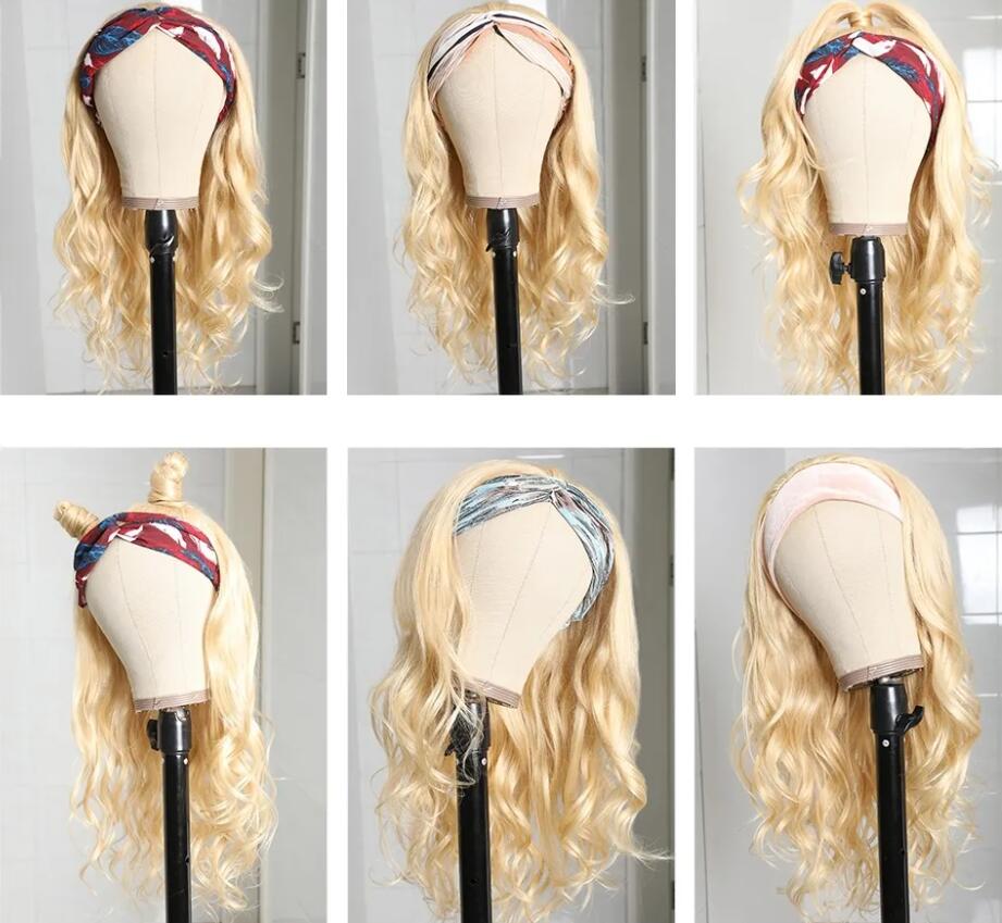 000 613 Blone Headband Wig Human Hair Glueless Natural Wig Lazy Girl Aproved