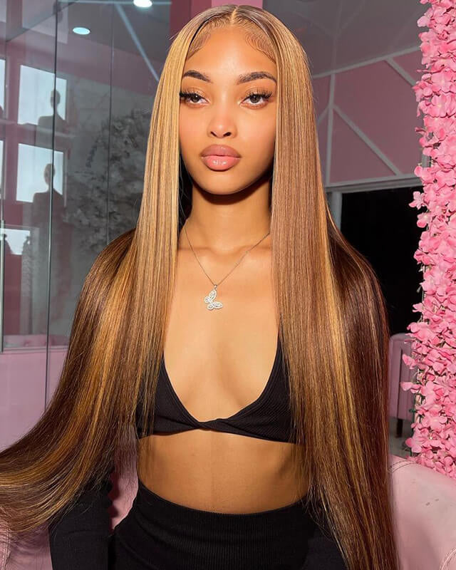 000 4x4 Lace Closure Straight Piano Highlight Colored Wig - Glueless Human Hair Wig