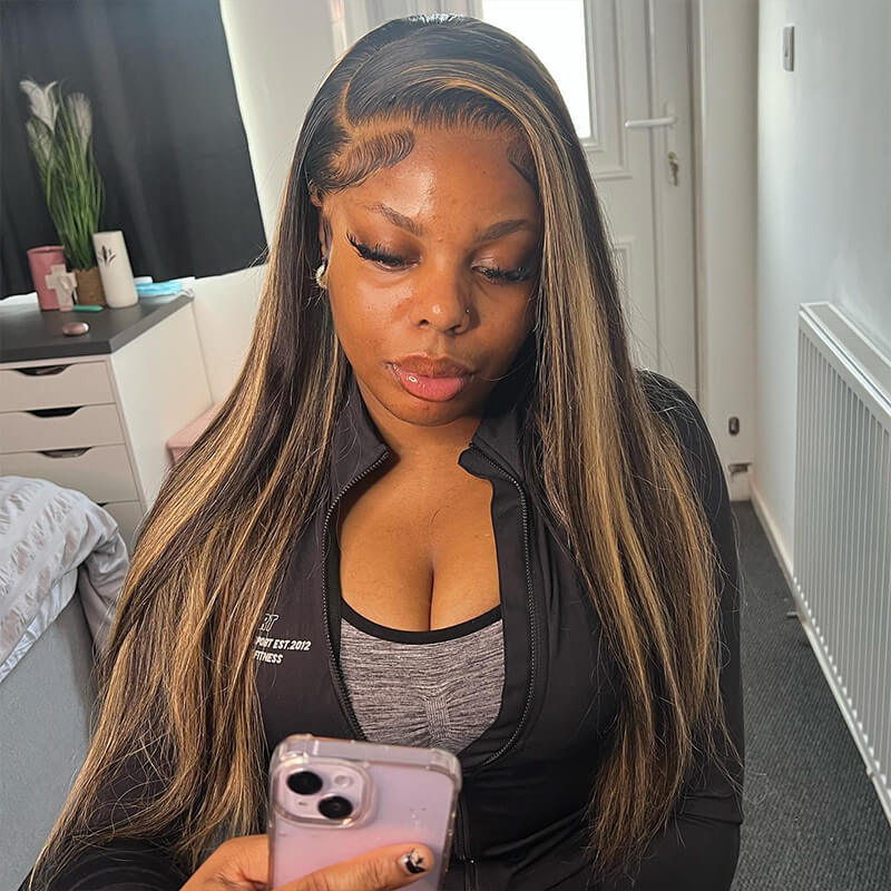 【BOGO】13x4 Lace Balayage Highlight Colored Lace Front Wig Straight Human Hair Wig