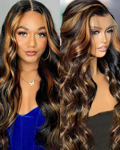 【BOGO】Arabella 360 Full Lace Glueless Auburn Highlights on Black Hair Body Wave Wig Invisi Drawstring Pull &amp; Go