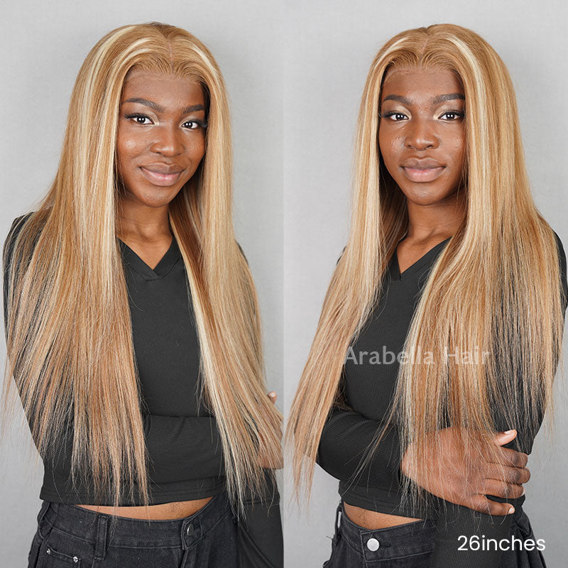00013x4 Lace Front Mixed Brown &amp; Blonde Color Straight Human Hair Wig