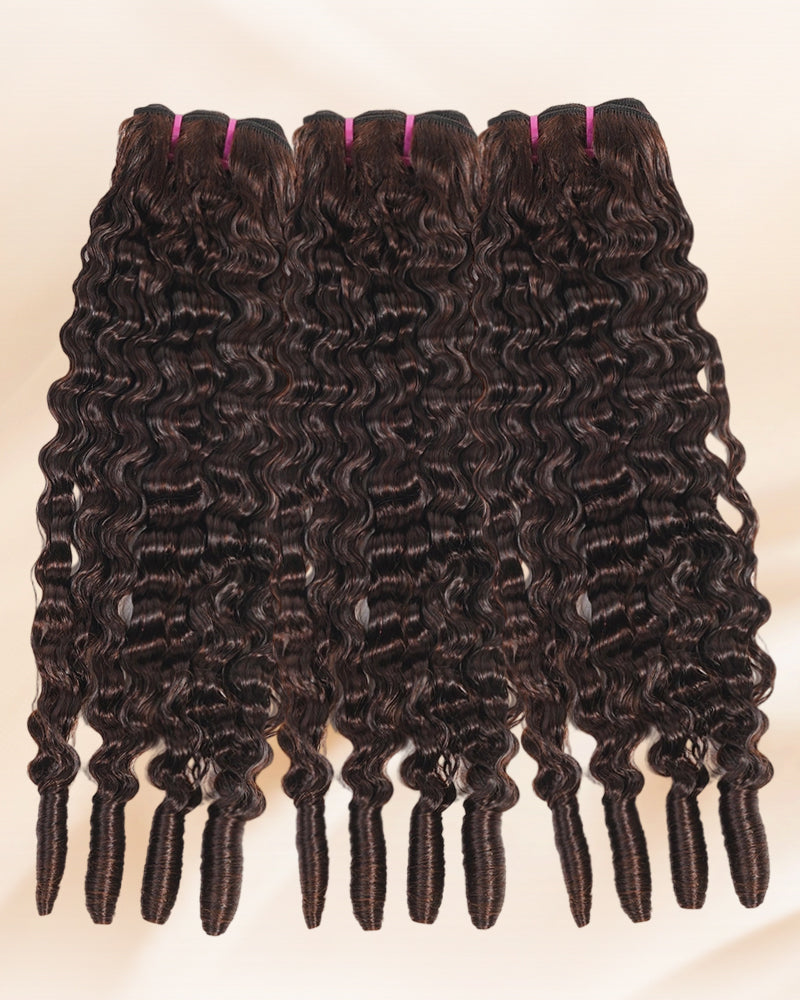 Arabella 12A Jerry Curly with Burmese Curly 3 Bundles Human Hair Weft Chocolate Brown Color Unprocessed Virgin Hair Weave