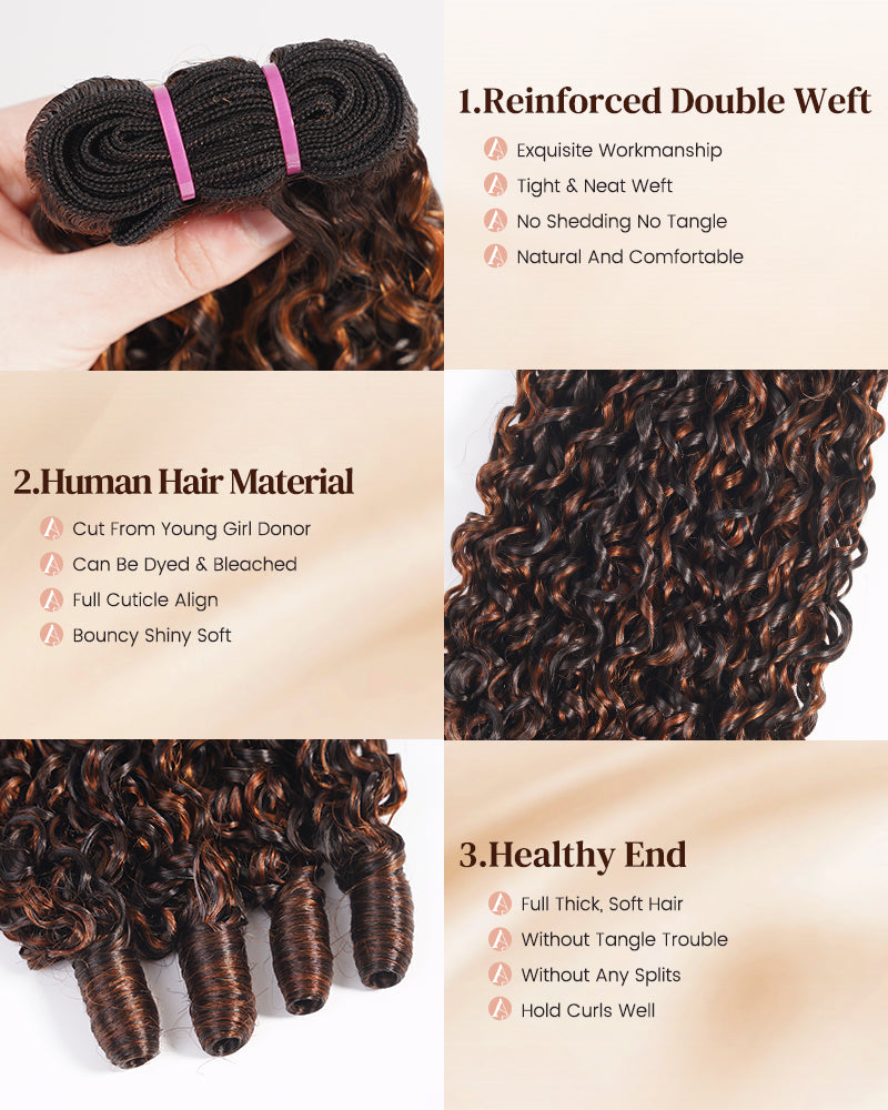 Arabella 12A Jerry Curly with Burmese Curly 3 Bundles Human Hair Weft Dark Brown Highlights Unprocessed Virgin Hair Weave