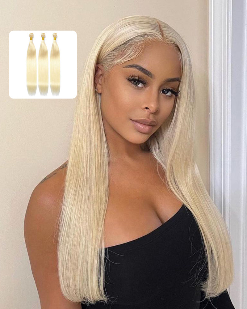 {10A 3Pcs} 613 Blond Body Wave/Straight Virgin Human Hair Weft 3pcs/pack Human Virgin Hair Extensions