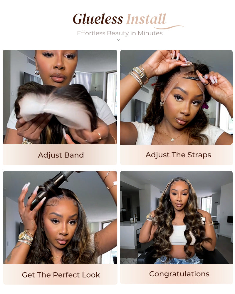 Arabella 13x4 Frontal Lace &amp; 6x5 Invisible Knots Glueless Balayage Highlight Body Wave/Silky Straight Wig Invisible Knots Realistic Hairline