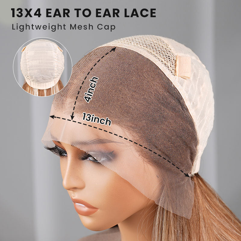 Arabella 13x4 Frontal Lace &amp; 6x5 Invisible Knots Glueless Blonde Khaki Highlight Body Wave Wig Invisible Knots