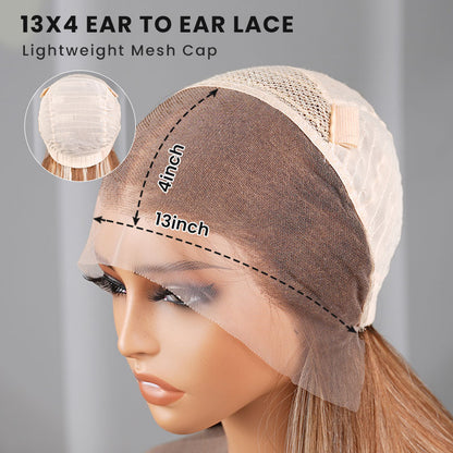 Arabella 13x4 Frontal Lace &amp; 6x5 Invisible Knots Glueless Blonde Khaki Highlight Body Wave Wig Invisible Knots