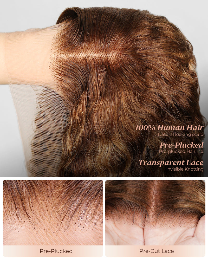 000Arabella 13x4 Frontal Lace &amp; 6x5 Invisible Knots Glueless Honey Blonde Highlights On Brown Wig Water Wave Wig Invisible Knots
