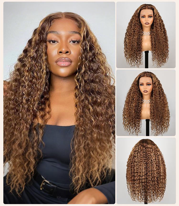 Collage of Water Wave Wig on Medel and Mannequin