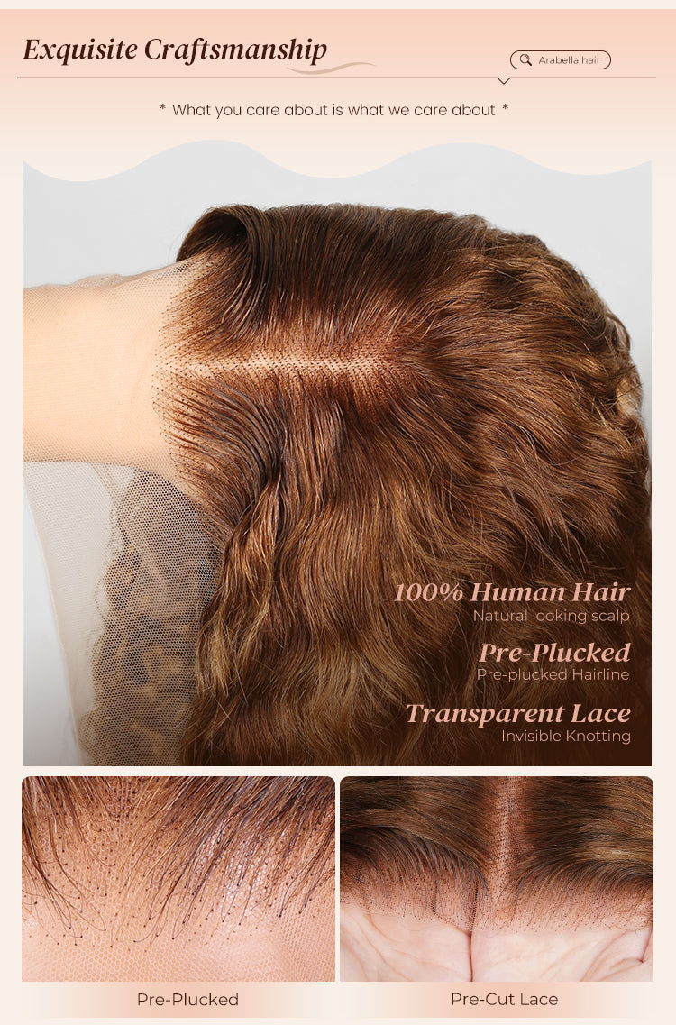 Closeup of Brown Water Wave Wig Craftsmanship