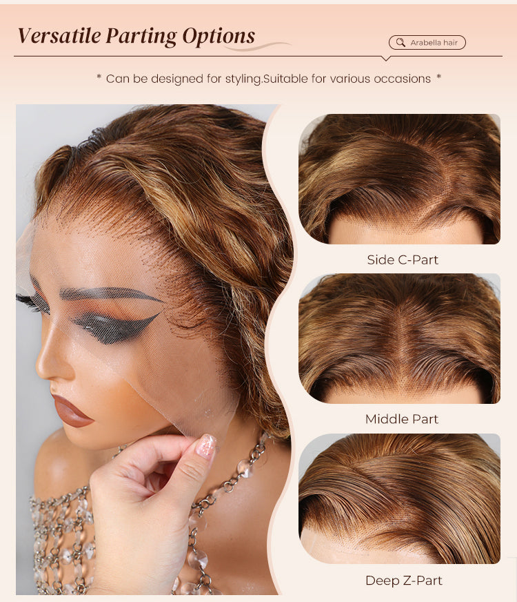 Various Parting Options of Brown Water Wave Wig