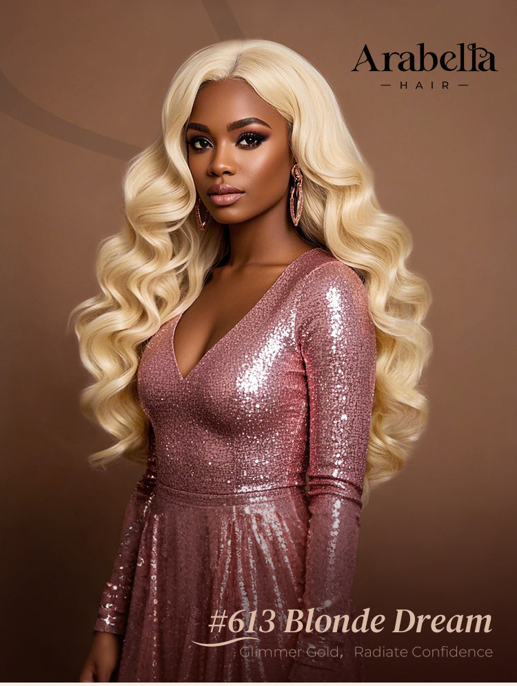 Poster of Model Showing Honey Blonde Body Wave Wig