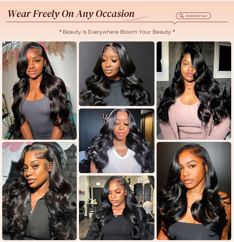 Collage of Different Models Wearing Black Body Wave Wigs