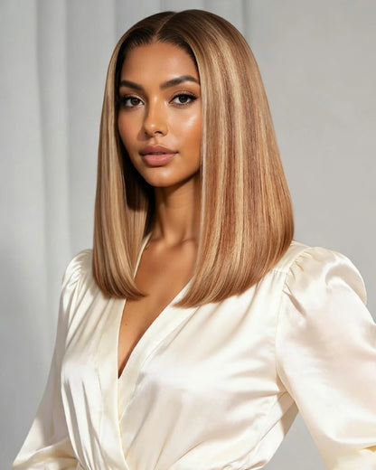 Arabella 13x6 Three-Go™ Ombre Highlight Honey Blonde Glueless Wig Straight Bob Wig With Drawstring