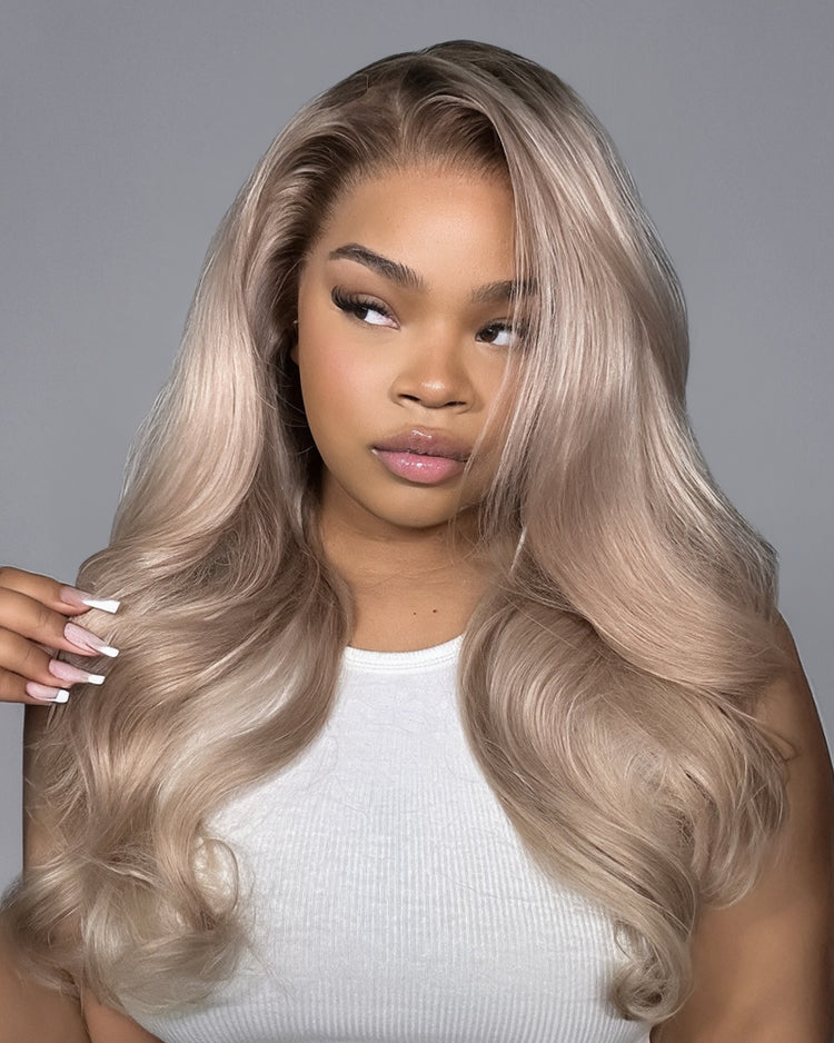 000Arabella 6x5 invisible knots Glueless Ash Blonde Ombre Loose Body Wave Wig Pre-cut Lace Beginner Friendly