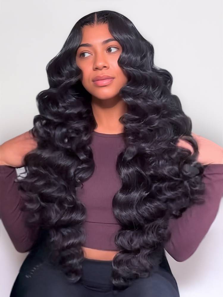 Arabella 360 Full Lace Glueless Loose Deep Wave Wig Invisi Drawstring Natural Black Pull &amp; Go