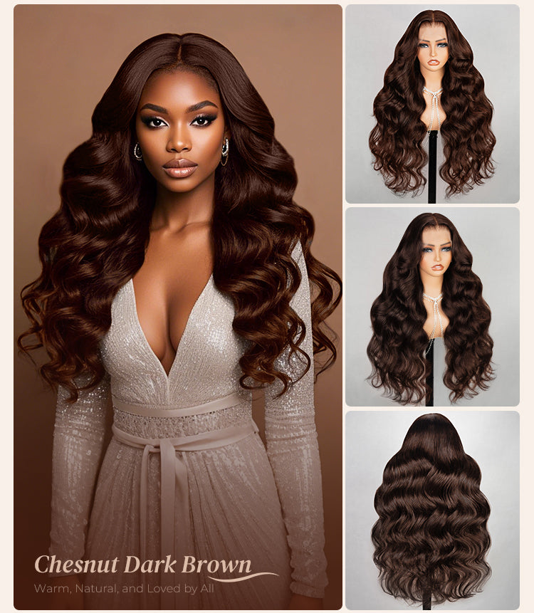 Woman Wearing Chestnut Dark Brown Human Wig