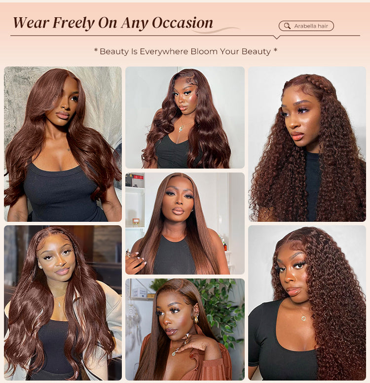 Woman Wearing Chestnut Dark Brown Human Wig