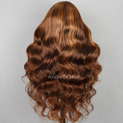 000Dark Brown With Highlight Colored Body Wave 13x4 Lace Front Human Hair Wigs