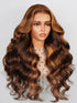 000Dark Brown With Highlight Colored Body Wave 13x4 Lace Front Human Hair Wigs 13x4 Lace