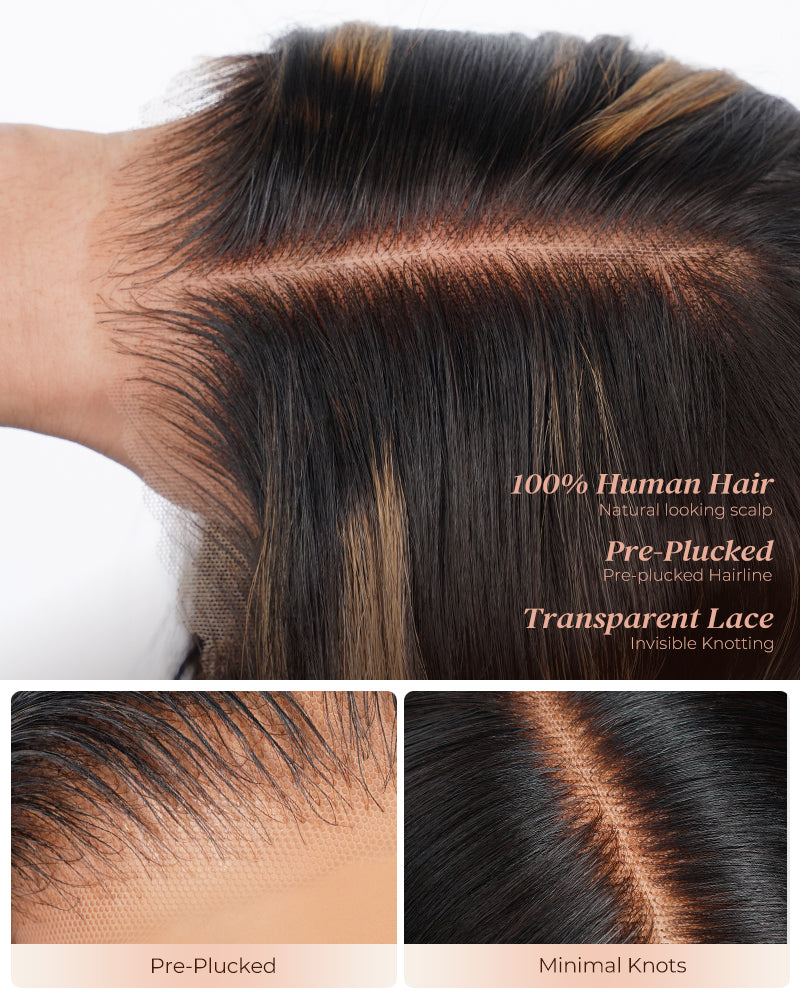 Arabella 6x5 Invisible Knots &amp; 13x4 Frontal Lace Balayage Highlight Straight Bob Colored Wig Pre-cut Lace Beginner Friendly