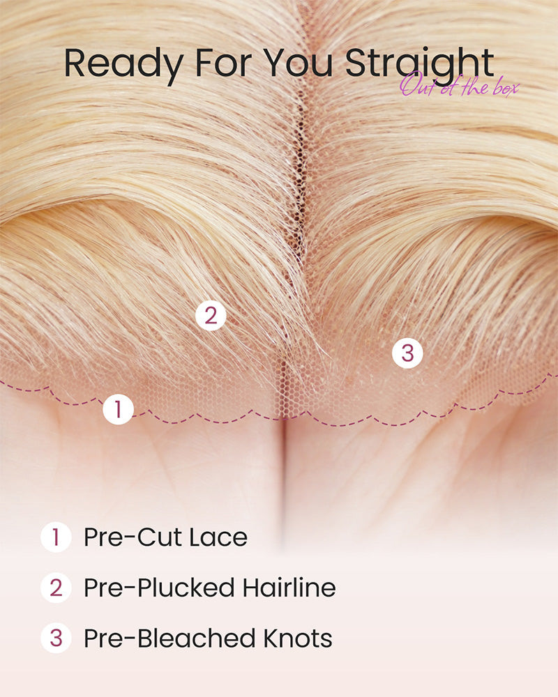 Arabella 6x5 invisible knots Glueless 613 Blonde Silky Straight Bob Wig Pre-cut Lace Beginner Friendly