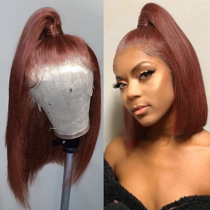 Arabella 6x5 Invisible Knots &amp; 13x4 Frontal Lace Reddish Brown Straight Bob Wig Pre-cut Lace Beginner Friendly