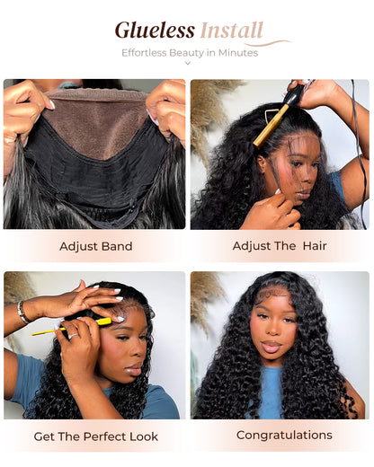 Arabella 6x5 Invisible Knots Glueless &amp; 13x4 Frontal Lace Deep Wave Wig Pre-cut Lace Natural Black Beginner Friendly