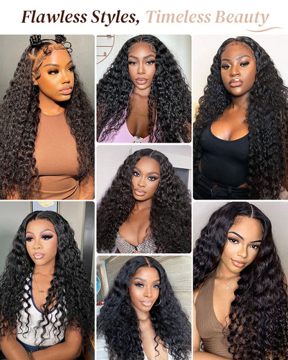 Arabella 6x5 Invisible Knots Glueless &amp; 13x4 Frontal Lace Deep Wave Wig Pre-cut Lace Natural Black Beginner Friendly