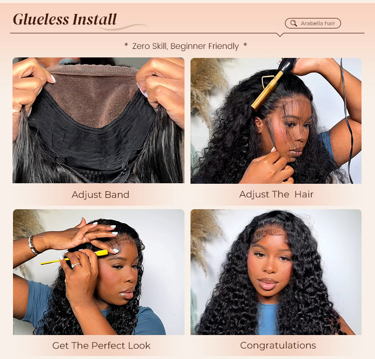 Model Showing How to Wearing Soft Deep Wave Human Wig