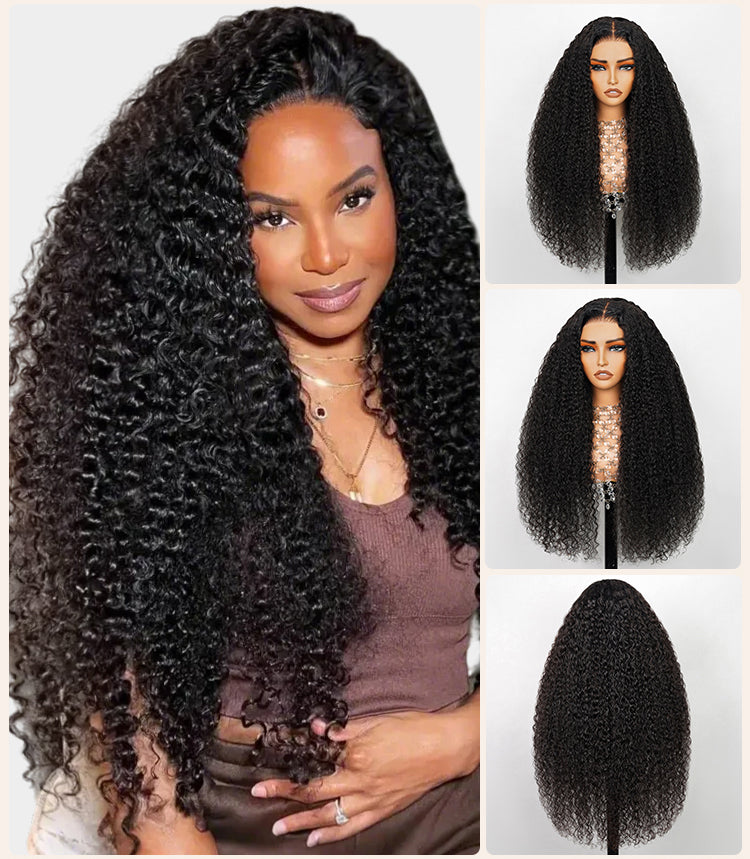 Collage of Jerry Curly Wig on Model and Mannequin