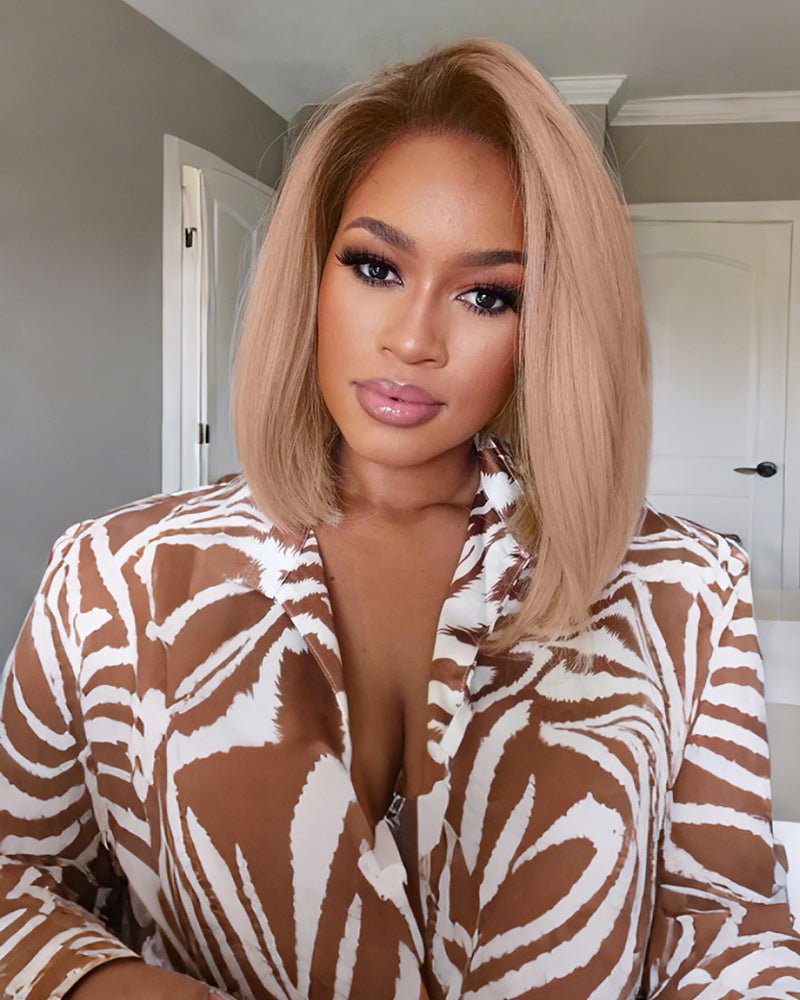 Arabella 6x5 invisible knots Glueless Ash Blonde Ombre Straight Bob Wig Pre-cut Lace Beginner Friendly