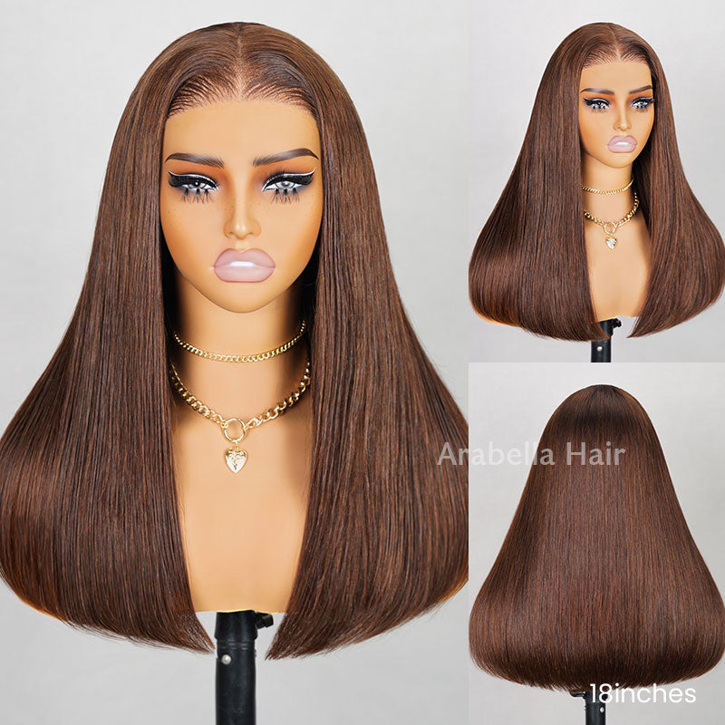 【BOGO】Limited Design Dark Brown Colored Straight Glueless 6x5 Pre-Cut Lace Human Hair Wigs