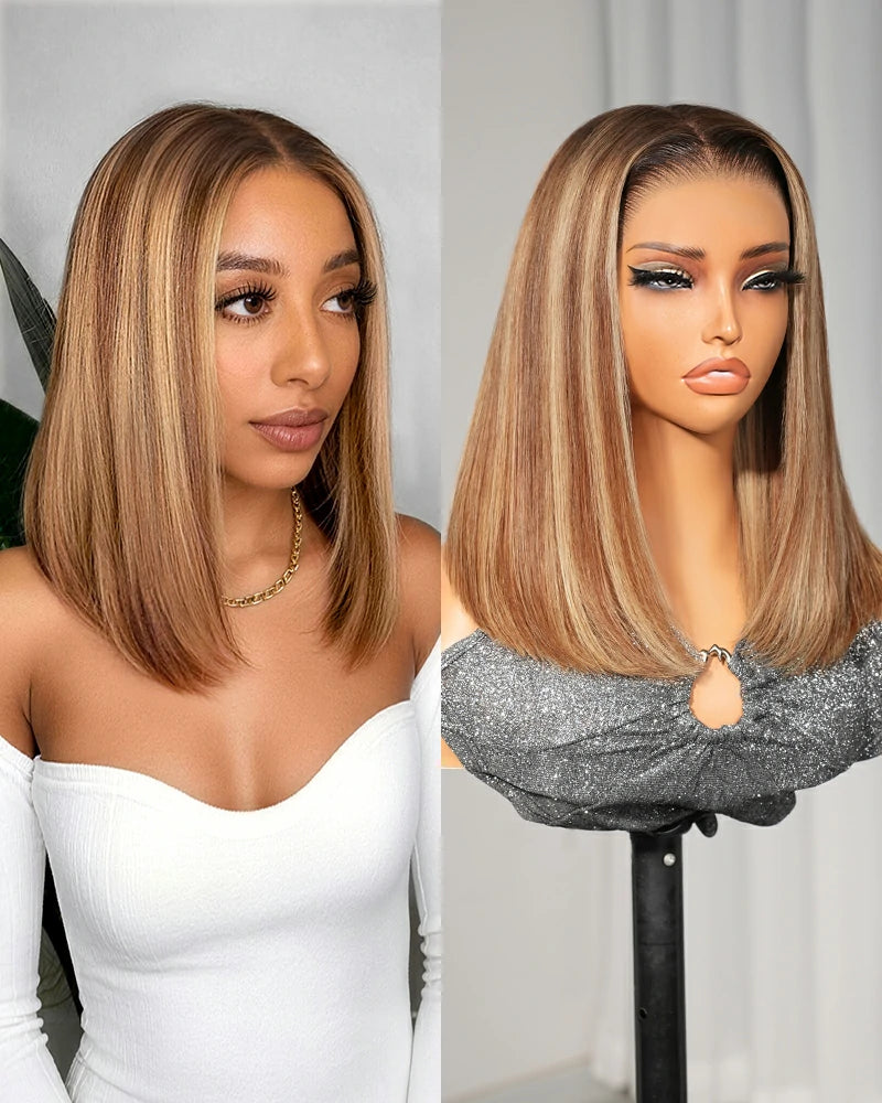 Arabella 13x6 Three-Go™ Ombre Highlight Honey Blonde Glueless Wig Straight Bob Wig With Drawstring