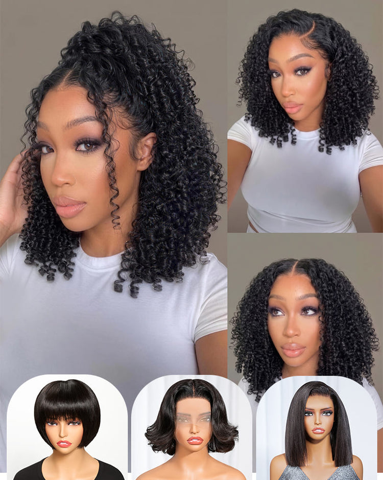 [2ND=$39] Arabella 13x5 Lace Glueless Pixie Curly Bob Wig With Pre-Cut Lace Invisible Knots Natural Black Virgin Hair Wig