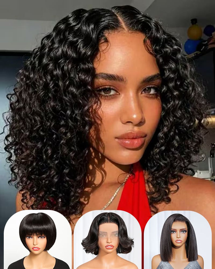 [2ND=$39] Arabella 13x5 Lace Glueless Water Wave Bob Wig With Pre-Cut Lace Invisible Knots Natural Black Virgin Hair Wig