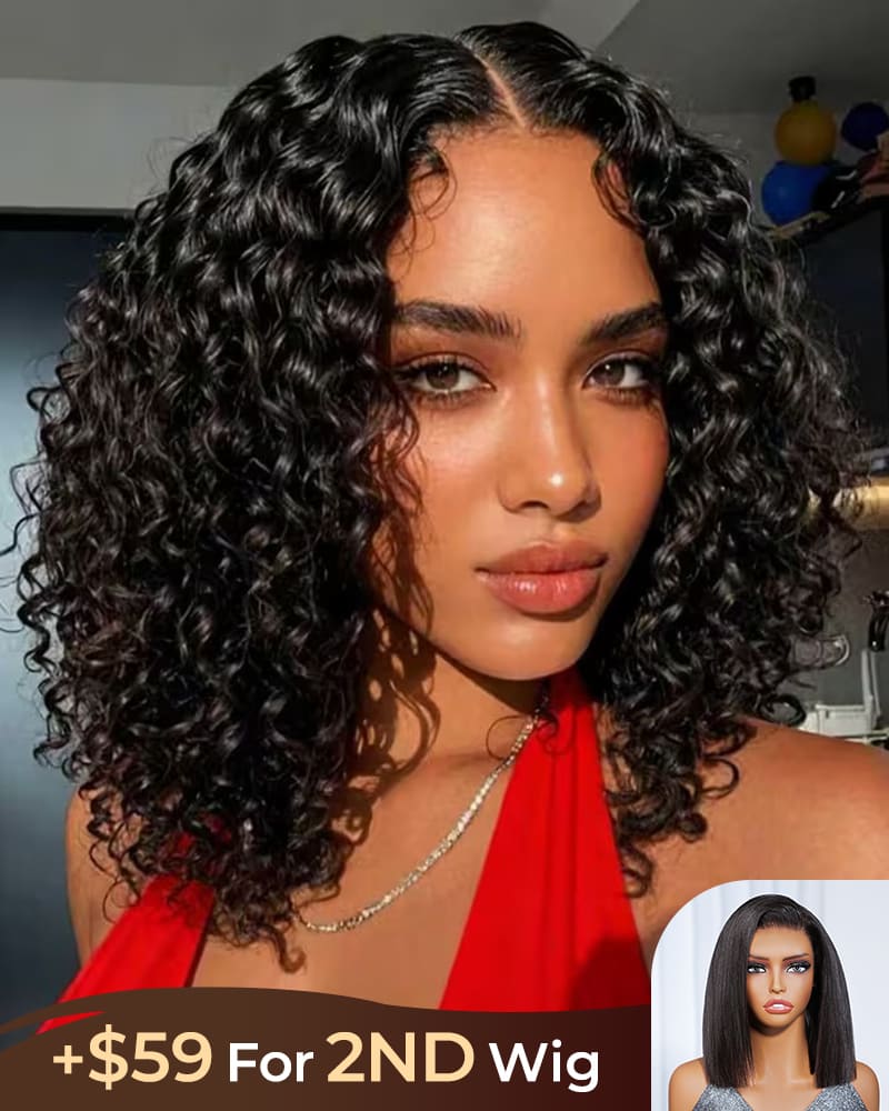 [2ND=$39] Arabella 13x5 Lace Glueless Water Wave Bob Wig With Pre-Cut Lace Invisible Knots Natural Black Virgin Hair Wig