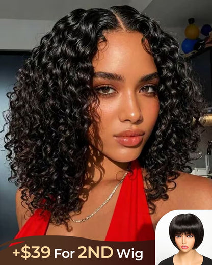 [2ND=$39] Arabella 13x5 Lace Glueless Water Wave Bob Wig With Pre-Cut Lace Invisible Knots Natural Black Virgin Hair Wig