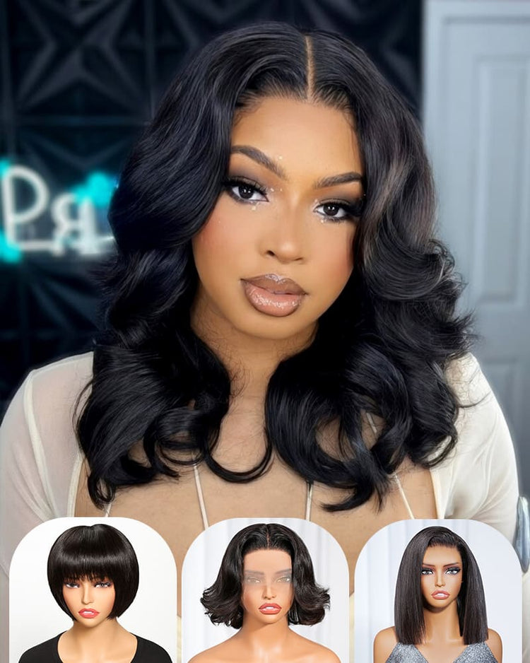 [2ND=$39] Arabella 13x6 Three-Go™ 280% High Density Body Wave Bob Invisible Knots Natural Black Glueless Beginner Friendly